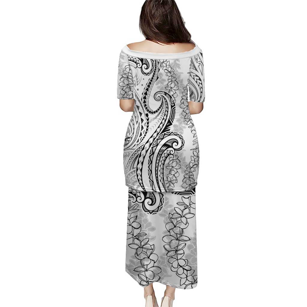 Polynesia Plumeria Lei Puletasi White Curves Motif