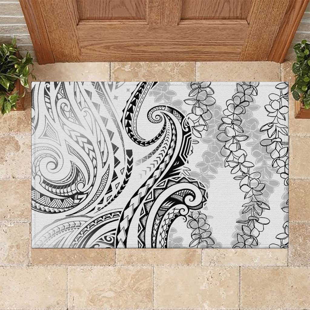 Polynesia Plumeria Lei Rubber Doormat White Curves Motif