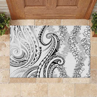 Polynesia Plumeria Lei Rubber Doormat White Curves Motif