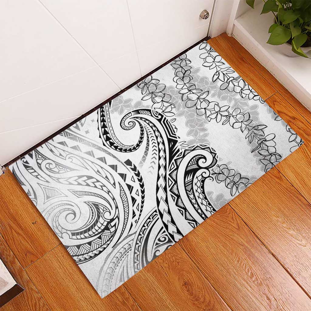 Polynesia Plumeria Lei Rubber Doormat White Curves Motif
