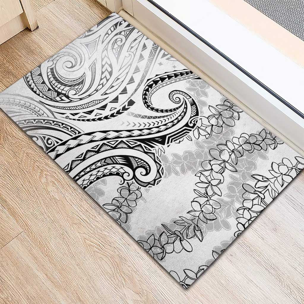 Polynesia Plumeria Lei Rubber Doormat White Curves Motif