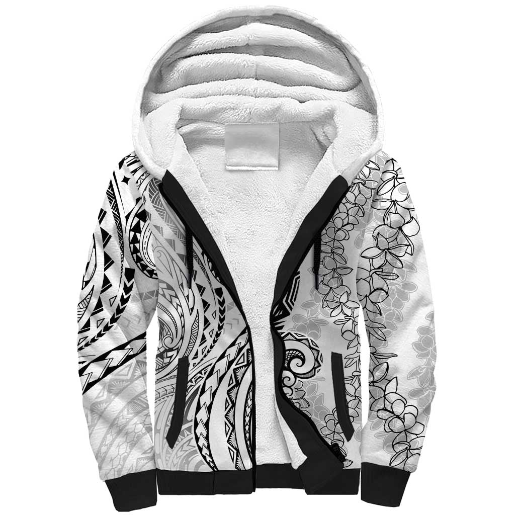 Polynesia Plumeria Lei Sherpa Hoodie White Curves Motif LT7 Unisex White - Polynesian Pride