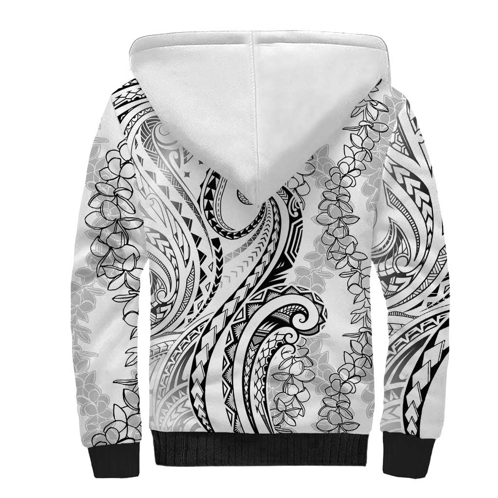 Polynesia Plumeria Lei Sherpa Hoodie White Curves Motif LT7 - Polynesian Pride