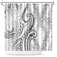 Polynesia Plumeria Lei Shower Curtain White Curves Motif