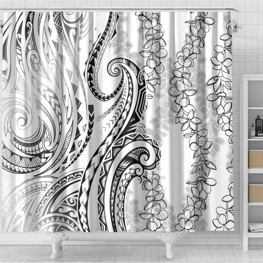 Polynesia Plumeria Lei Shower Curtain White Curves Motif