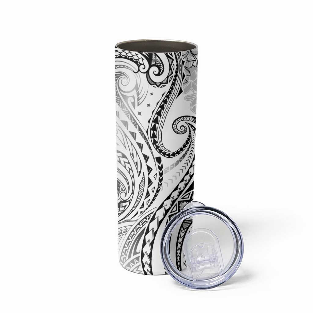 Polynesia Plumeria Lei Skinny Tumbler White Curves Motif