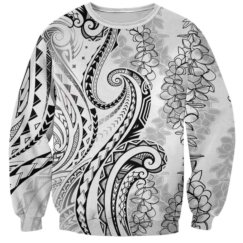 Polynesia Plumeria Lei Sweatshirt White Curves Motif LT7 Unisex White - Polynesian Pride