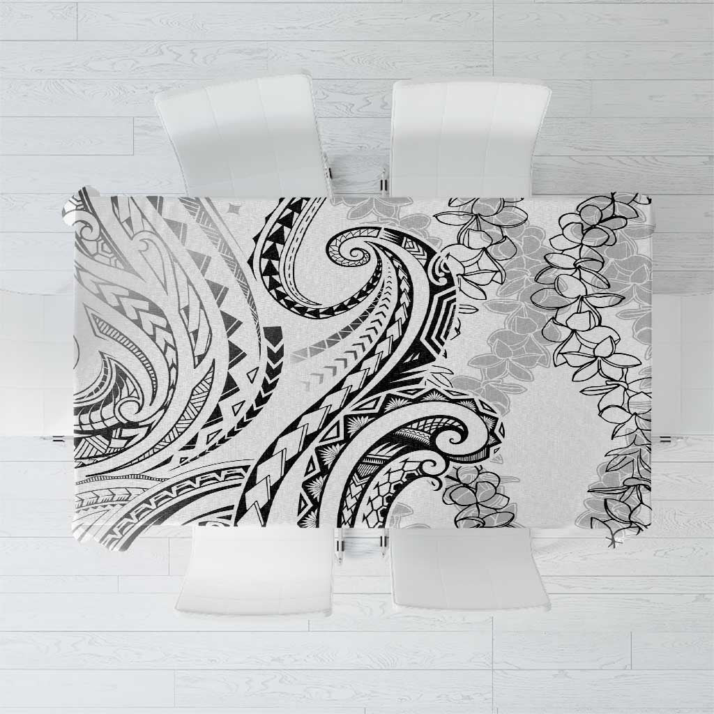 Polynesia Plumeria Lei Tablecloth White Curves Motif LT7 White - Polynesian Pride