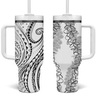 Polynesia Plumeria Lei Tumbler With Handle White Curves Motif