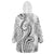 Polynesia Plumeria Lei Wearable Blanket Hoodie White Curves Motif