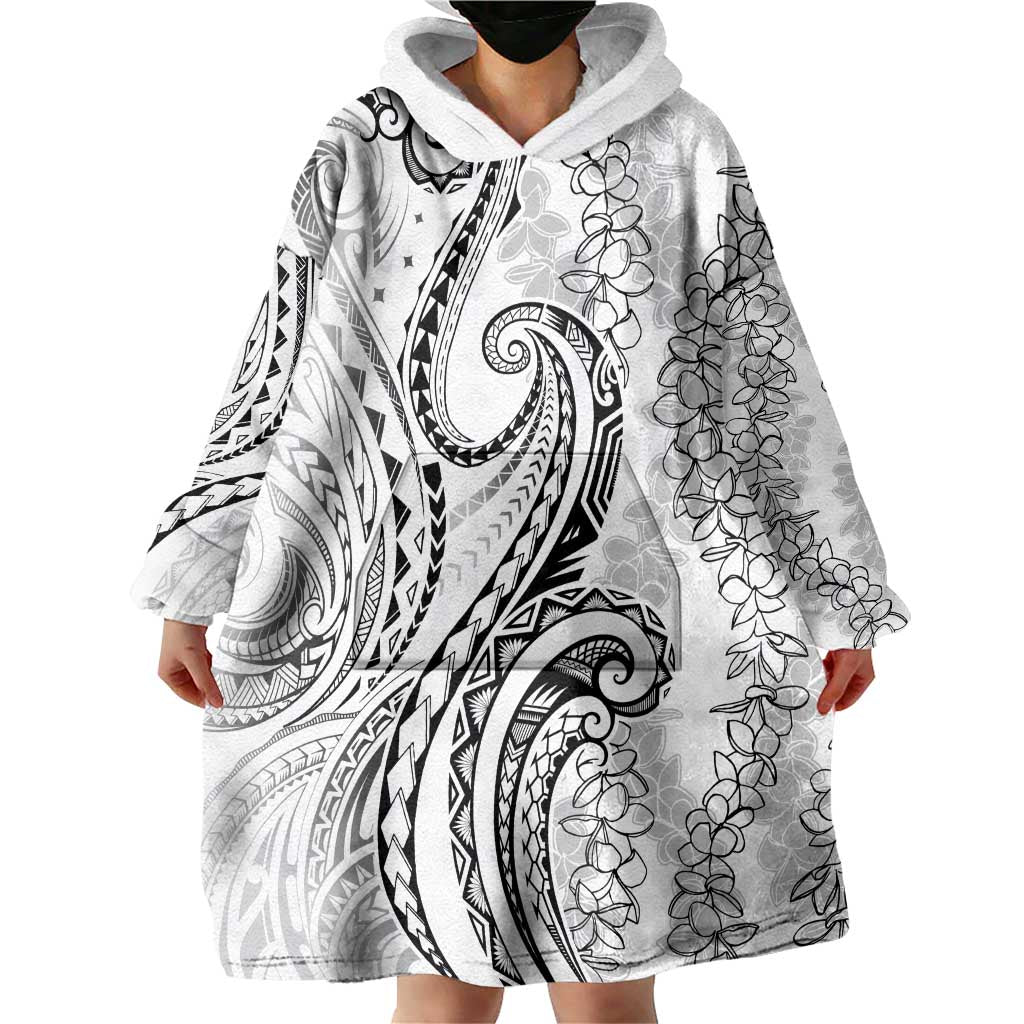 Polynesia Plumeria Lei Wearable Blanket Hoodie White Curves Motif LT7 - Polynesian Pride