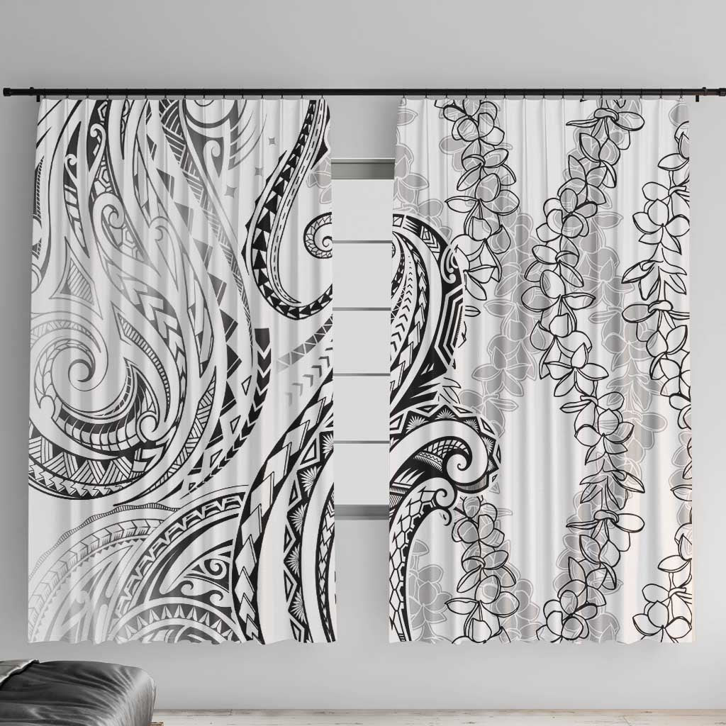 Polynesia Plumeria Lei Window Curtain White Curves Motif