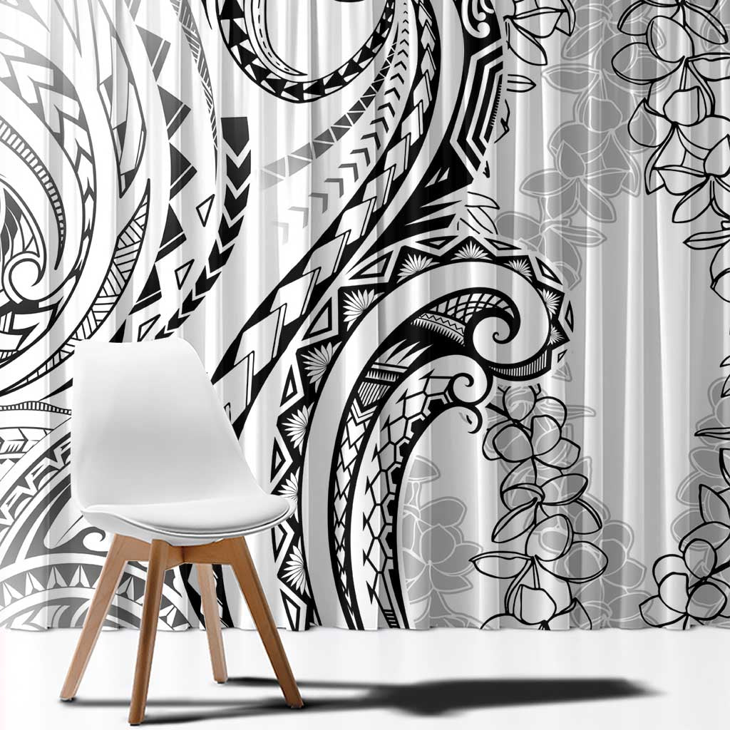 Polynesia Plumeria Lei Window Curtain White Curves Motif