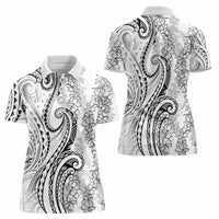 Polynesia Plumeria Lei Women Polo Shirt White Curves Motif