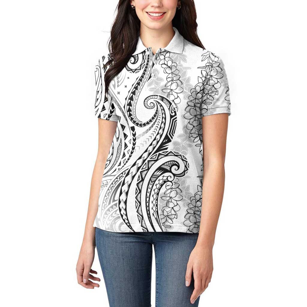 Polynesia Plumeria Lei Women Polo Shirt White Curves Motif