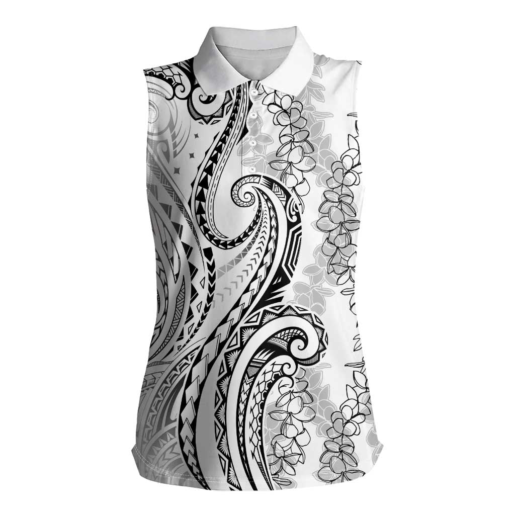 Polynesia Plumeria Lei Women Sleeveless Polo Shirt White Curves Motif
