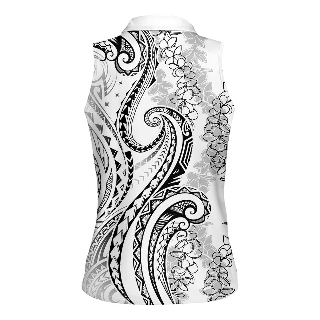 Polynesia Plumeria Lei Women Sleeveless Polo Shirt White Curves Motif