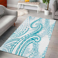 Polynesia Plumeria Lei Area Rug White Turquoise Curves Motif