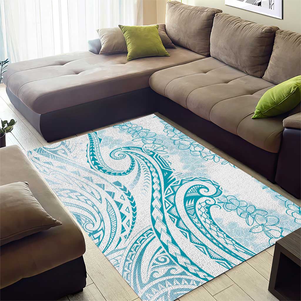 Polynesia Plumeria Lei Area Rug White Turquoise Curves Motif