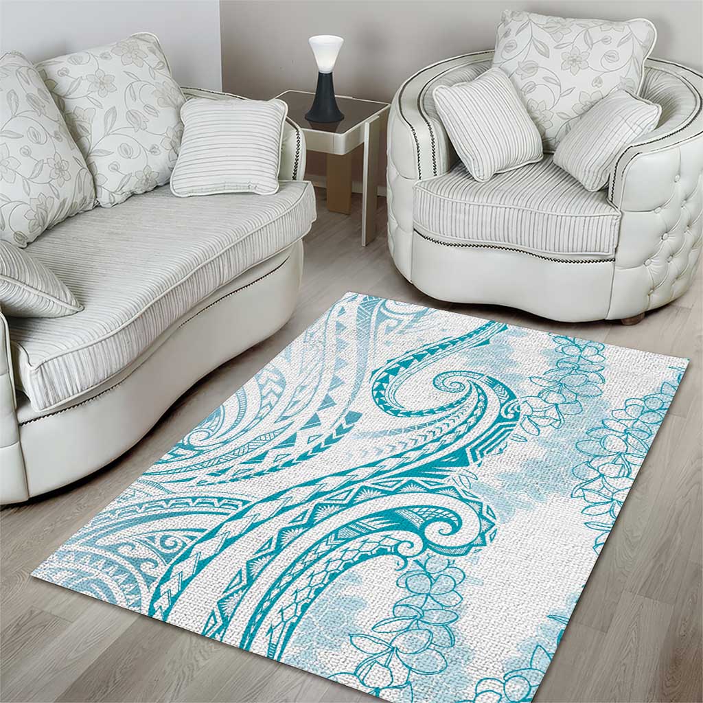 Polynesia Plumeria Lei Area Rug White Turquoise Curves Motif