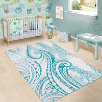Polynesia Plumeria Lei Area Rug White Turquoise Curves Motif