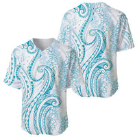 Polynesia Plumeria Lei Baseball Jersey White Turquoise Curves Motif