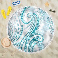 Polynesia Plumeria Lei Beach Blanket White Turquoise Curves Motif LT7 One Size 150cm Turquoise - Polynesian Pride
