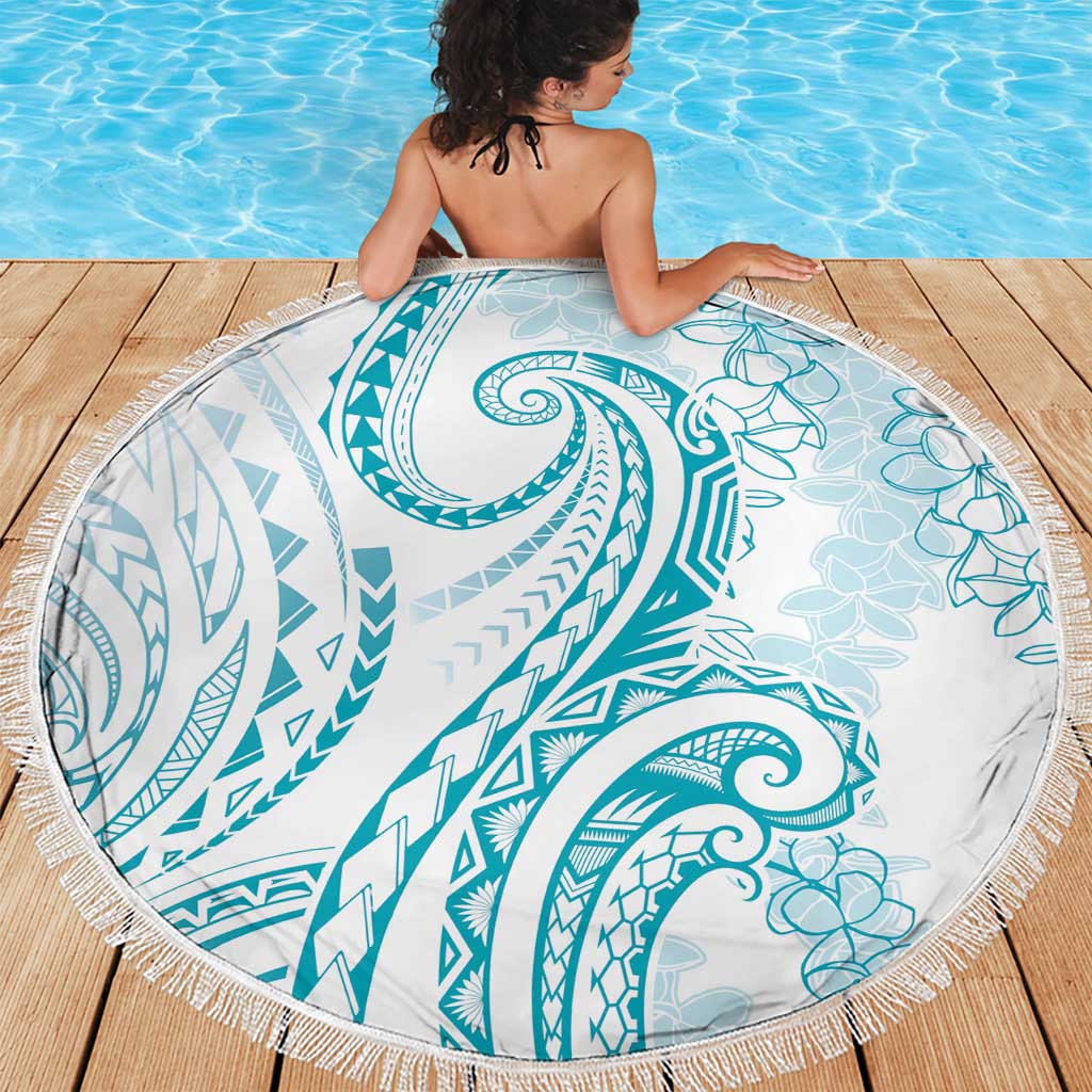 Polynesia Plumeria Lei Beach Blanket White Turquoise Curves Motif LT7 - Polynesian Pride
