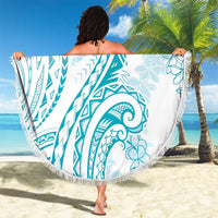 Polynesia Plumeria Lei Beach Blanket White Turquoise Curves Motif LT7 - Polynesian Pride