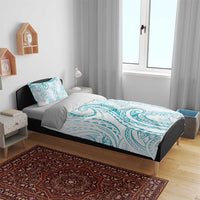 Polynesia Plumeria Lei Bedding Set White Turquoise Curves Motif