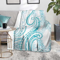 Polynesia Plumeria Lei Blanket White Turquoise Curves Motif