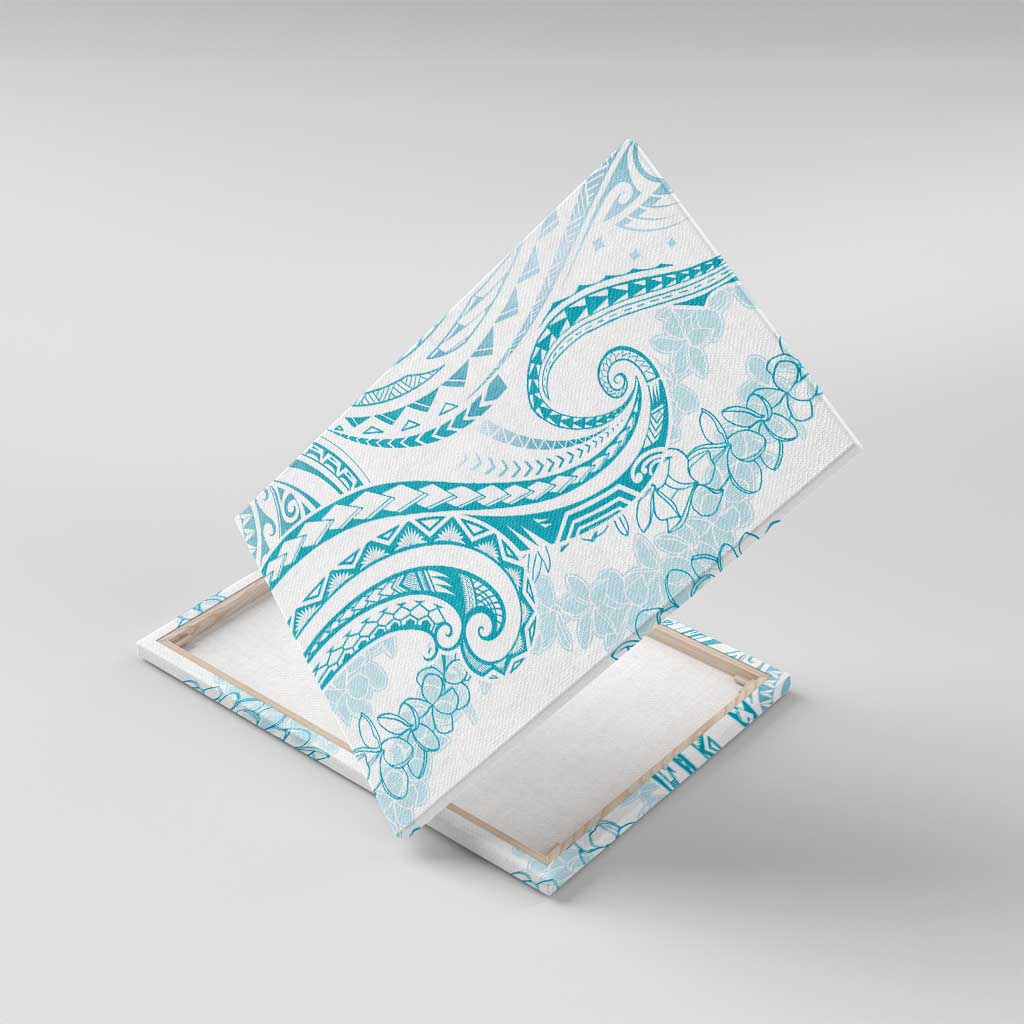 Polynesia Plumeria Lei Canvas Wall Art White Turquoise Curves Motif LT7 With Frame Turquoise - Polynesian Pride