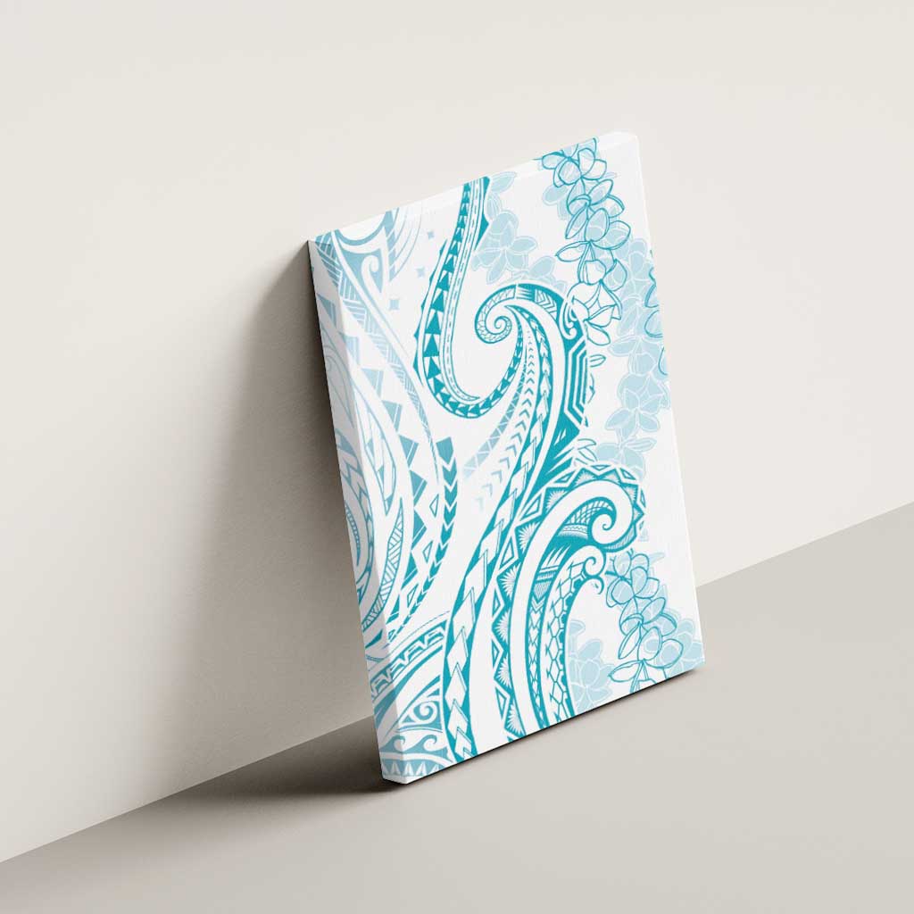 Polynesia Plumeria Lei Canvas Wall Art White Turquoise Curves Motif LT7 - Polynesian Pride