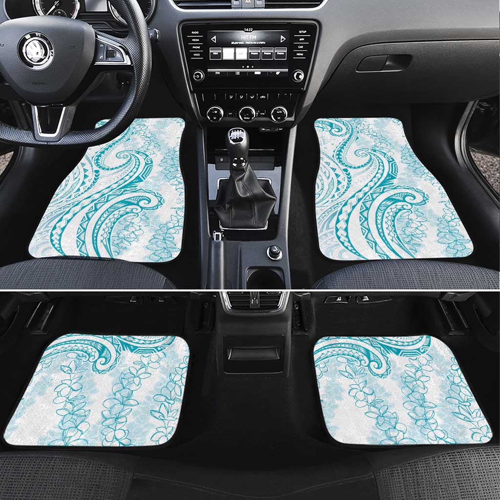 Polynesia Plumeria Lei Car Mats White Turquoise Curves Motif LT7 Set 4pcs Turquoise - Polynesian Pride