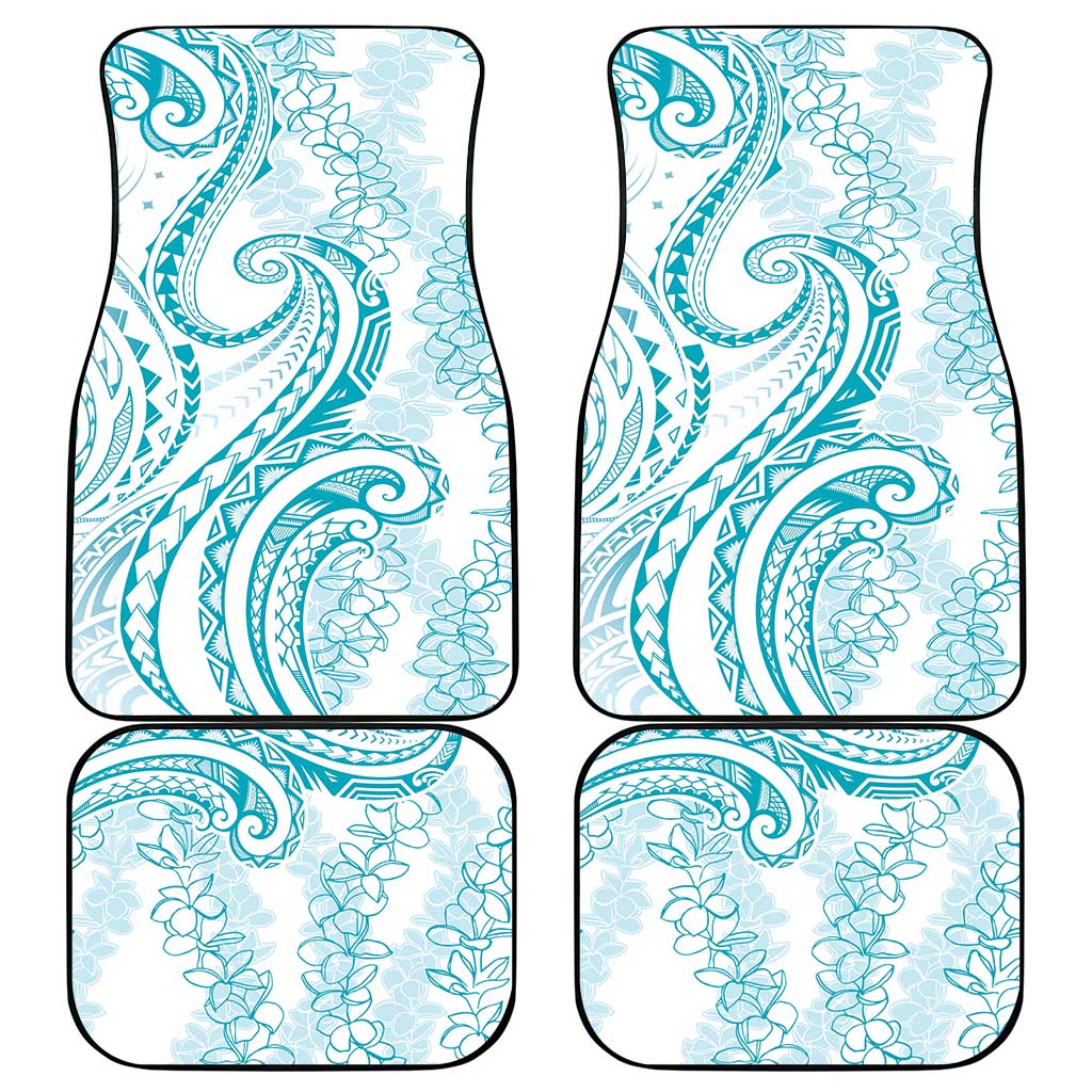 Polynesia Plumeria Lei Car Mats White Turquoise Curves Motif LT7 - Polynesian Pride