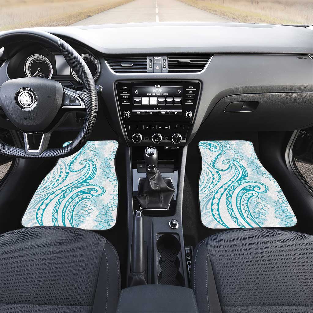 Polynesia Plumeria Lei Car Mats White Turquoise Curves Motif LT7 Set 2pcs - Front Turquoise - Polynesian Pride