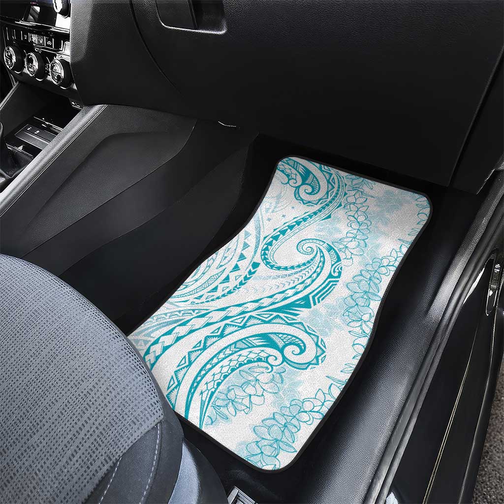 Polynesia Plumeria Lei Car Mats White Turquoise Curves Motif LT7 - Polynesian Pride