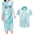 Polynesia Plumeria Lei Couples Matching Long Sleeve Bodycon Dress and Hawaiian Shirt White Turquoise Curves Motif