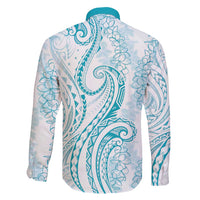Polynesia Plumeria Lei Family Matching Puletasi and Hawaiian Shirt White Turquoise Curves Motif