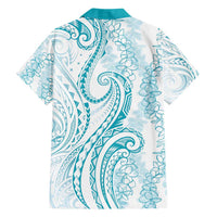 Polynesia Plumeria Lei Family Matching Summer Maxi Dress and Hawaiian Shirt White Turquoise Curves Motif