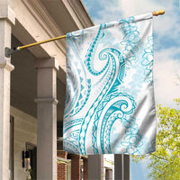 Polynesia Plumeria Lei Garden Flag White Turquoise Curves Motif