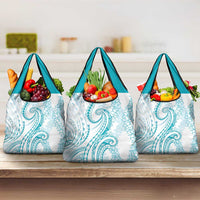 Polynesia Plumeria Lei Grocery Bag White Turquoise Curves Motif LT7 3-pack One Size Turquoise - Polynesian Pride