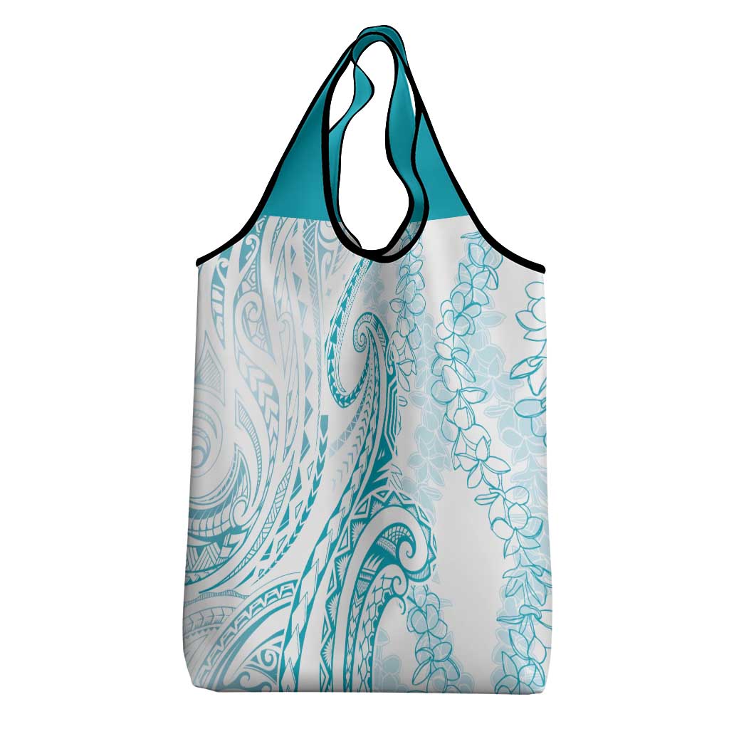 Polynesia Plumeria Lei Grocery Bag White Turquoise Curves Motif LT7 - Polynesian Pride