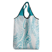 Polynesia Plumeria Lei Grocery Bag White Turquoise Curves Motif LT7 - Polynesian Pride