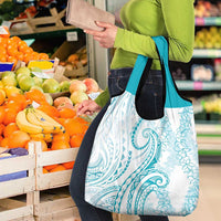 Polynesia Plumeria Lei Grocery Bag White Turquoise Curves Motif LT7 - Polynesian Pride
