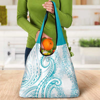 Polynesia Plumeria Lei Grocery Bag White Turquoise Curves Motif LT7 - Polynesian Pride