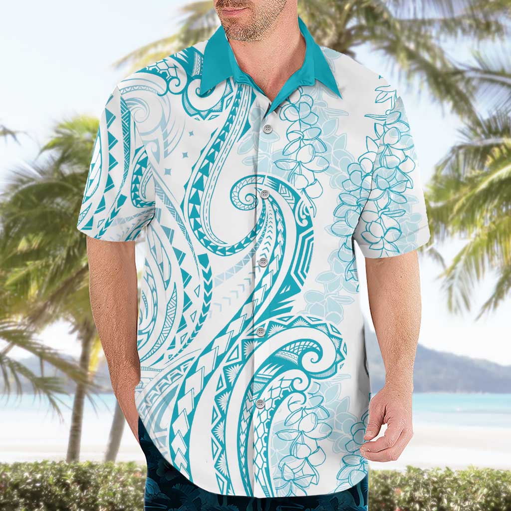 Polynesia Plumeria Lei Hawaiian Shirt White Turquoise Curves Motif LT7 - Polynesian Pride