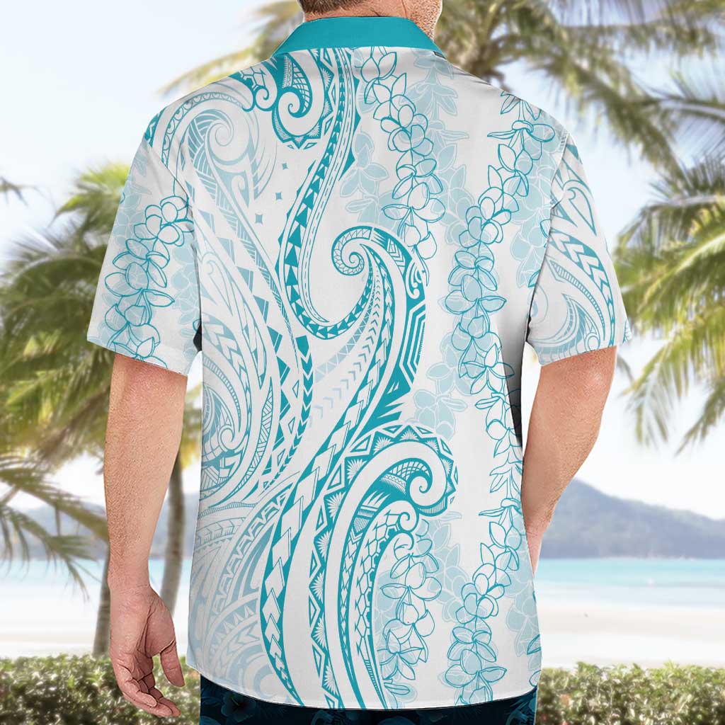 Polynesia Plumeria Lei Hawaiian Shirt White Turquoise Curves Motif LT7 - Polynesian Pride