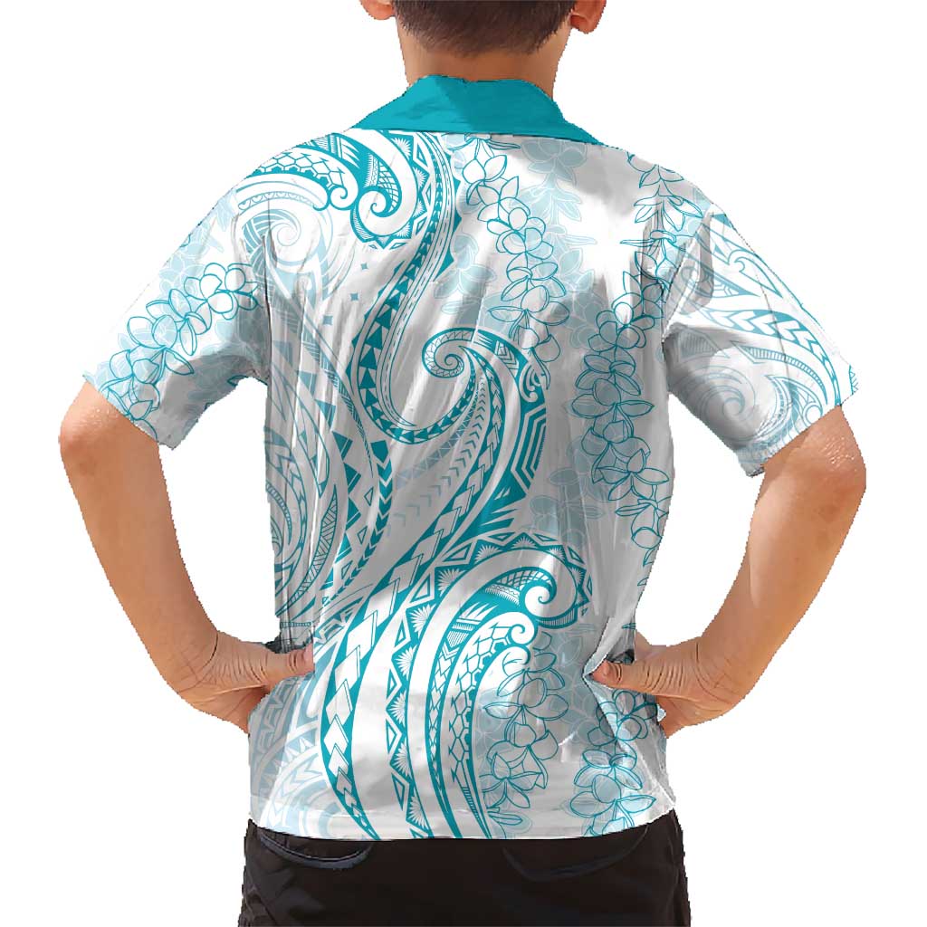 Polynesia Plumeria Lei Hawaiian Shirt White Turquoise Curves Motif LT7 - Polynesian Pride