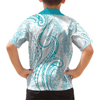 Polynesia Plumeria Lei Hawaiian Shirt White Turquoise Curves Motif LT7 - Polynesian Pride